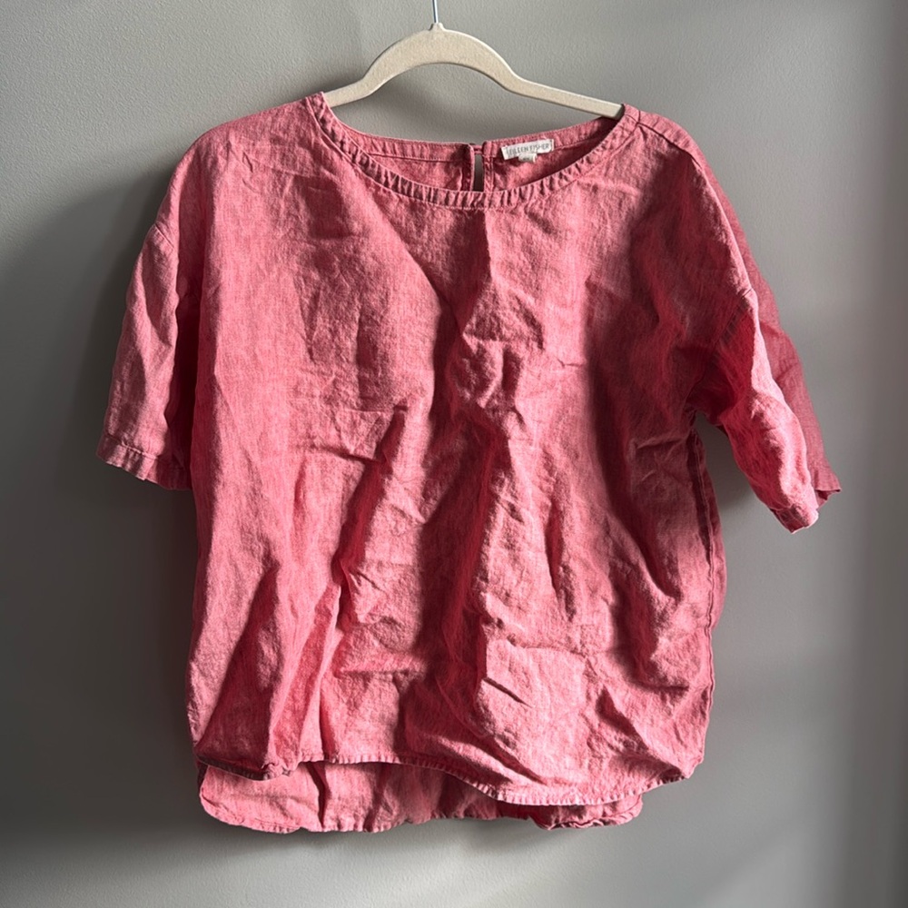 Eileen Fisher 100% Organic Linen Short Sleeve Red Blouse, Size Medium